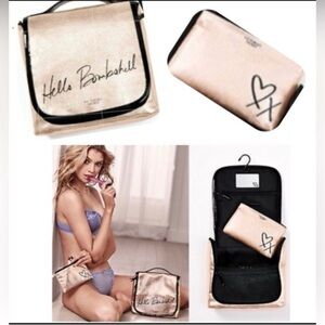 Victoria's Secret Hello Bombshell Travel Makeup Cosmetic Bag Tote NEW Rose Gold